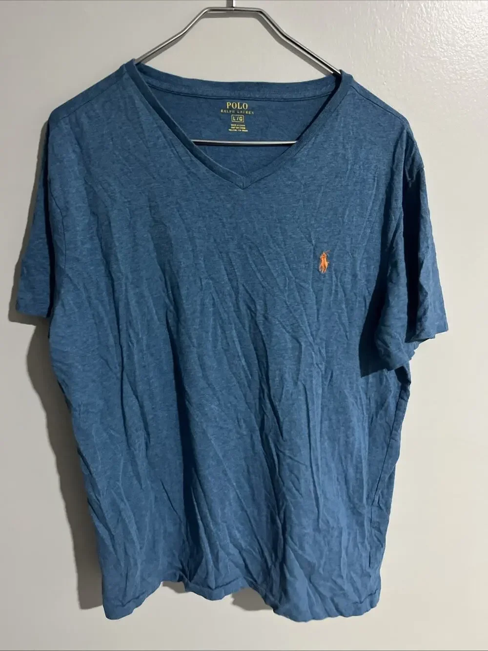 Polo Ralph Lauren Shirt Mens Large Blue V Neck Pony Logo Tee Tagless Preppy